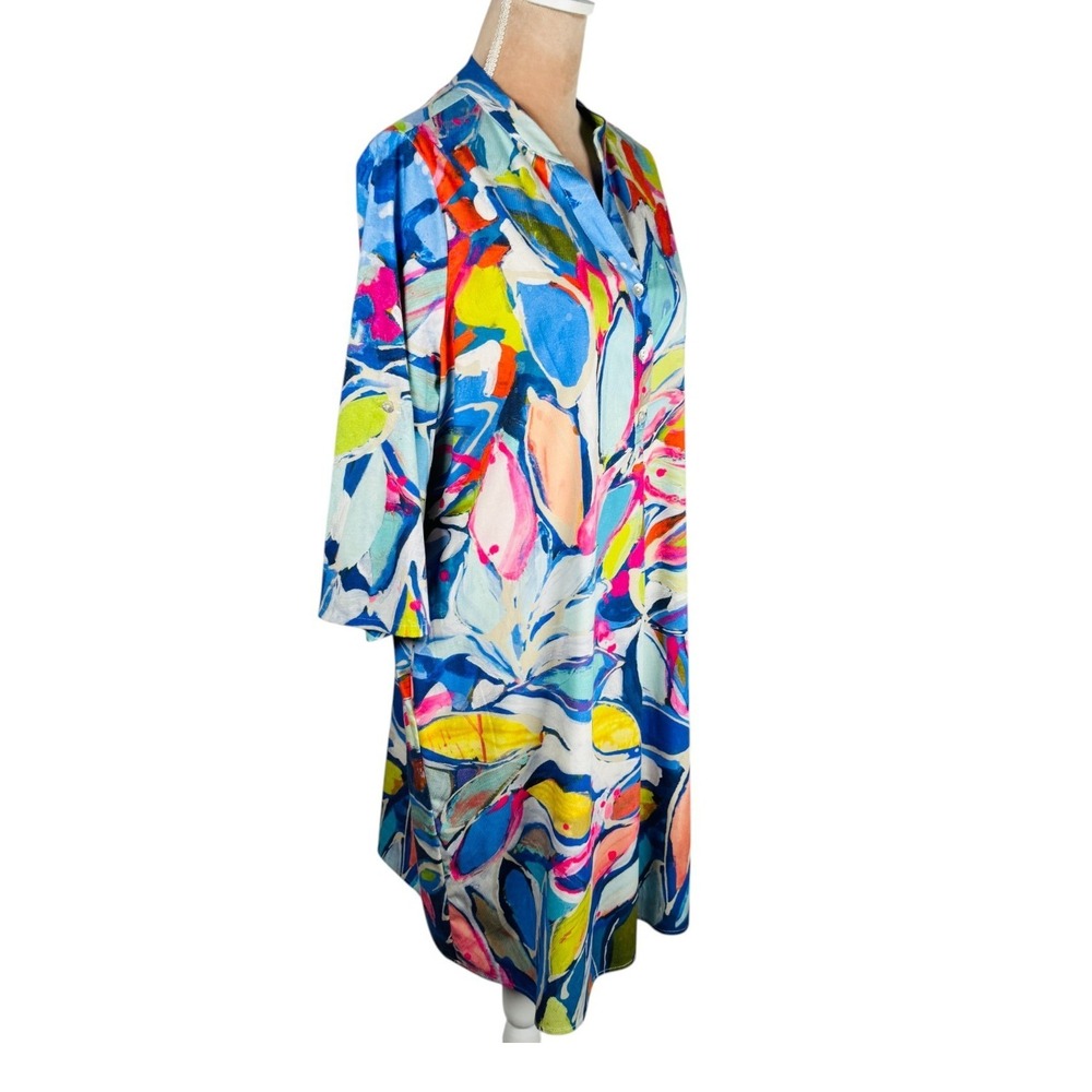Claire Desjardins Shirt Dress Womens Large Bamboo‎ Multicolor Art Roll Tab